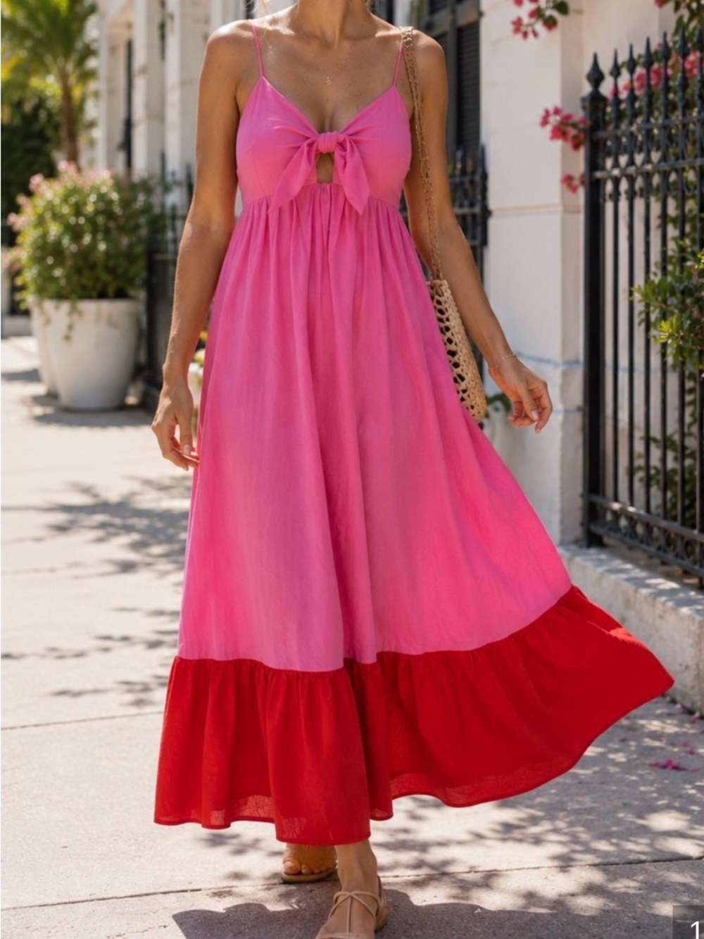 Tabitha Brown Target Tiered Smocked Maxi Linen Blend Dress Pink Red size Medium